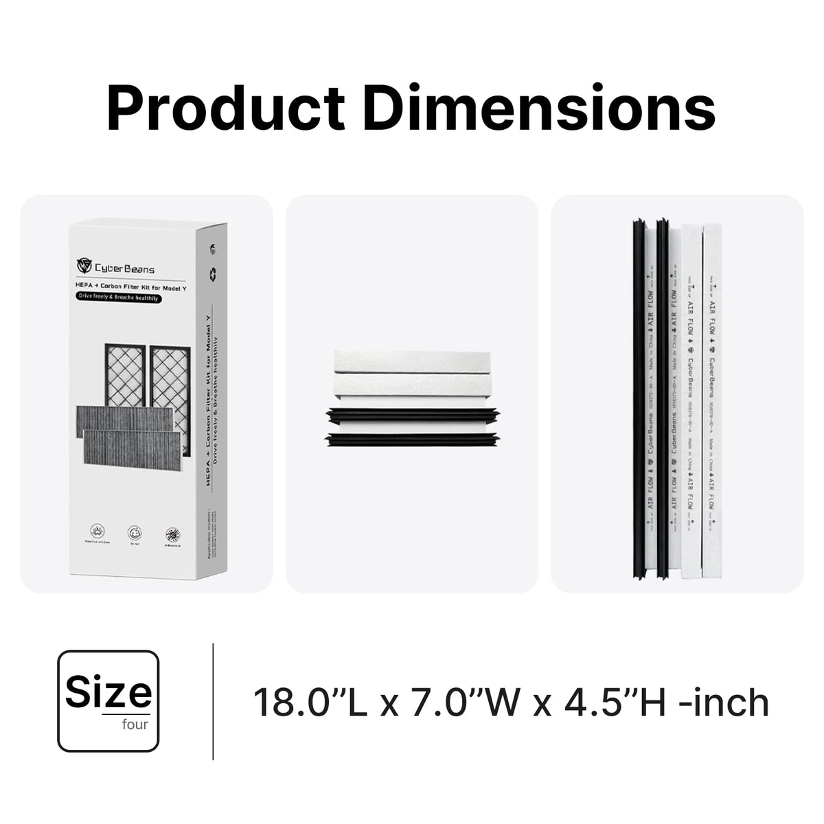 CYBERBEANS filter beside ruler showing 1:1 OEM size and fit