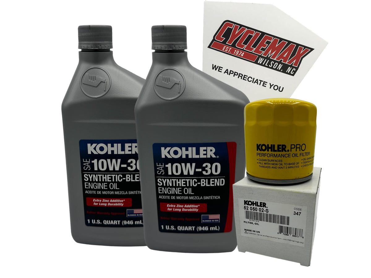 CYCLEMAX front view showing kit components for fast, correct oil changes