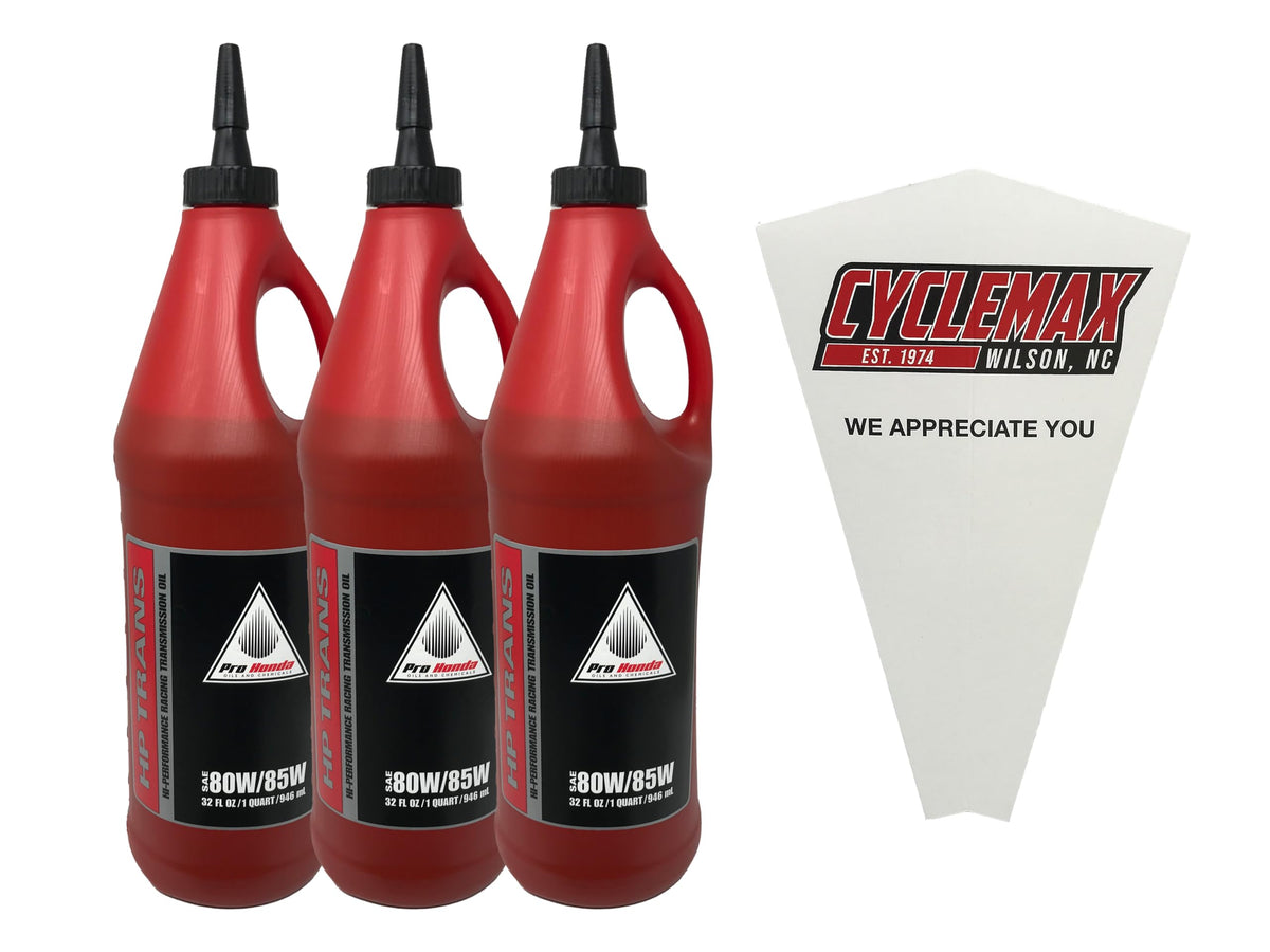 CYCLEMAX front view of three-quart pack showing bottles and funnel for convenient maintenance