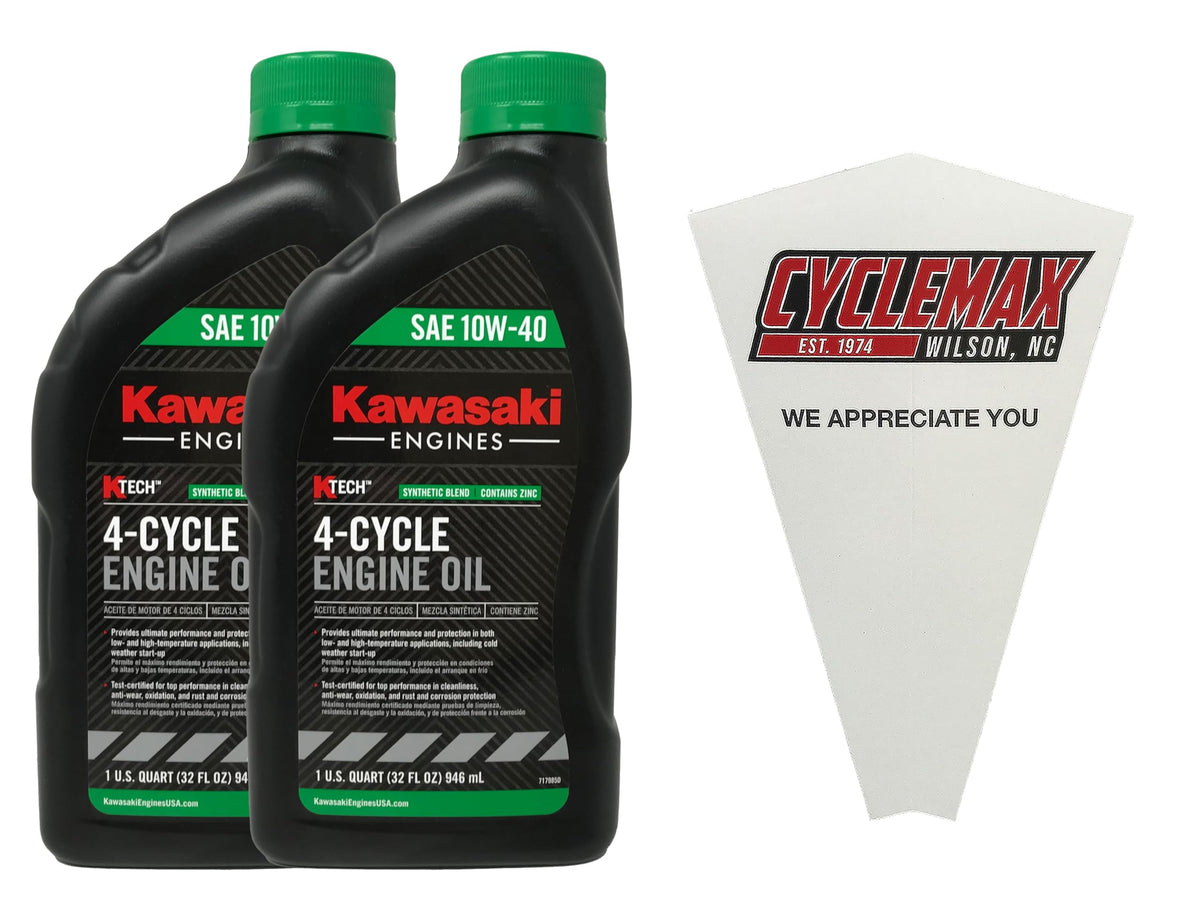 CYCLEMAX front packaging showing two-quart oil pack and funnel for easy refills