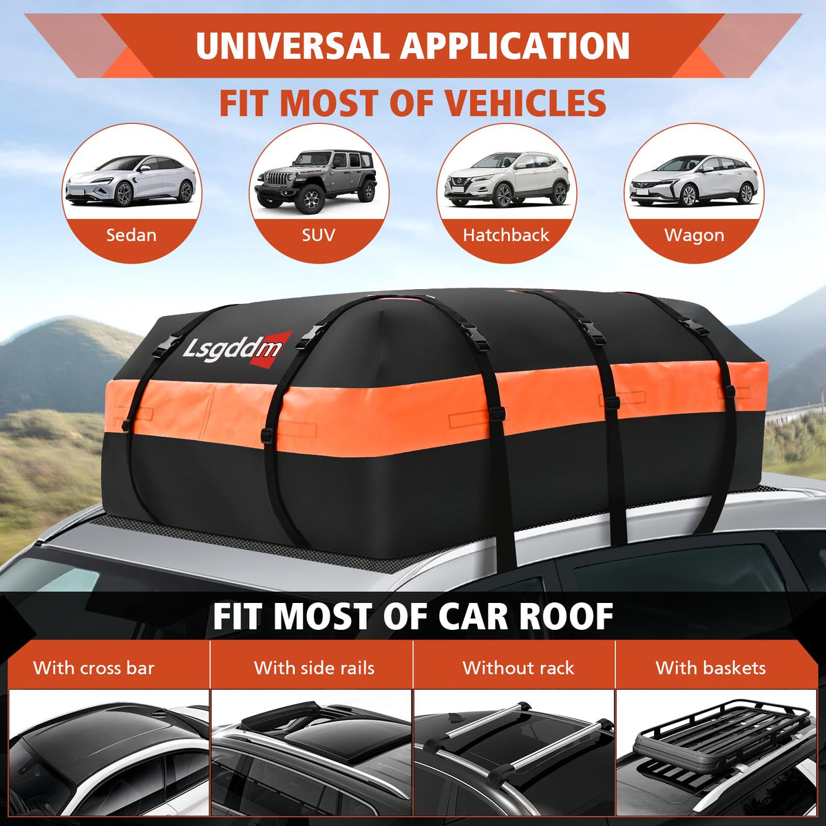 CYDDUP roof bag next to person showing scale and 21 cubic feet capacity