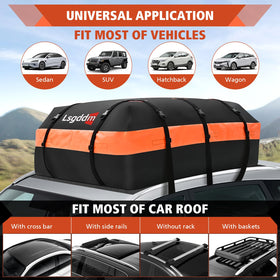 CYDDUP roof bag next to person showing scale and 21 cubic feet capacity