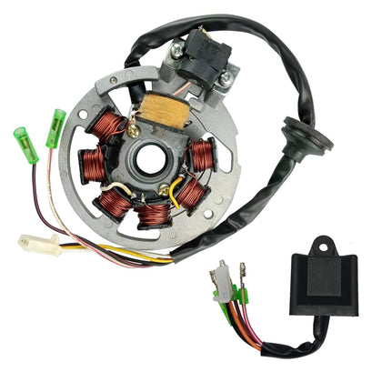 Cylinman magneto stator front assembly showing connectors and mounting points for easy swap