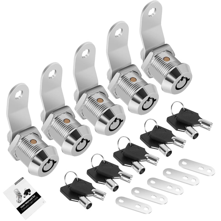 Cylinnda front view of five cam locks showing compact pack and easy replacement benefit