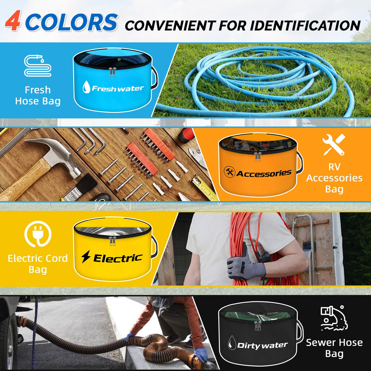 cyrico yellow cord storage in use with electrical cords neatly coiled for safer transport