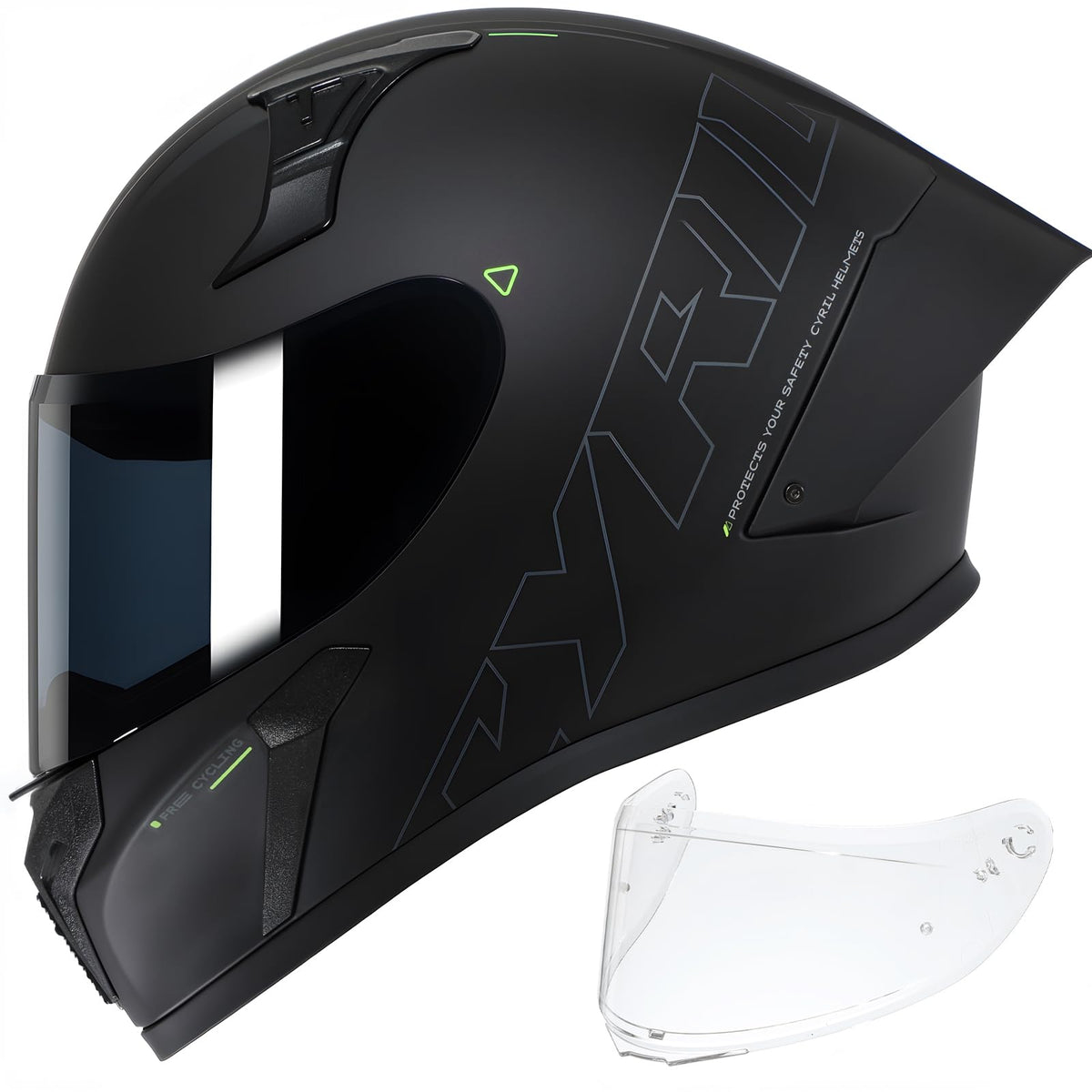 CYRIL front view helmet showing shell and visor, protective and aerodynamic
