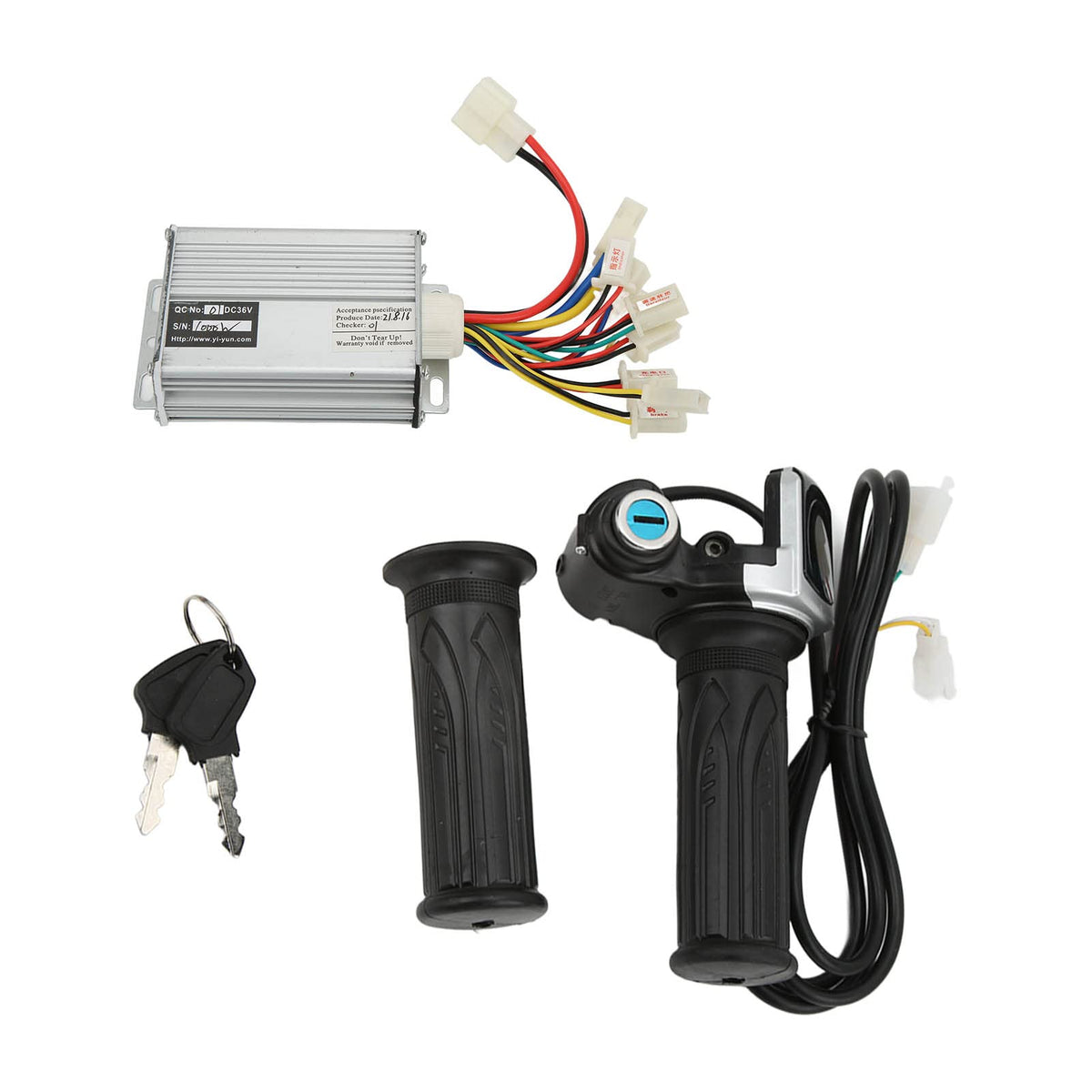 CYSFETENA package contents overhead with controller, grips and keys included