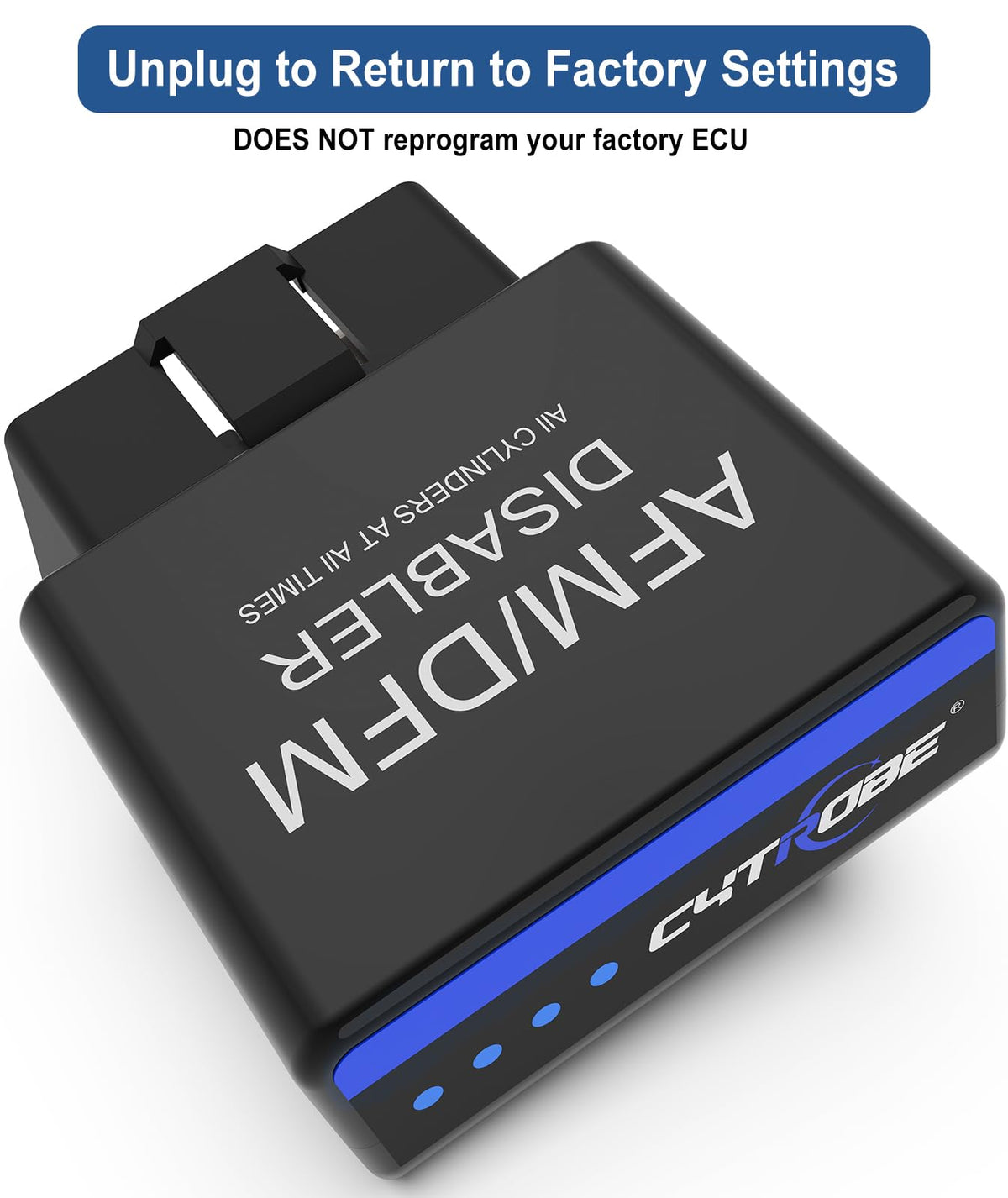 CYTROBE AFM Disabler installed in a pickup OBD-II port demonstrating instant activation