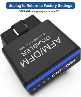 CYTROBE AFM Disabler installed in a pickup OBD-II port demonstrating instant activation