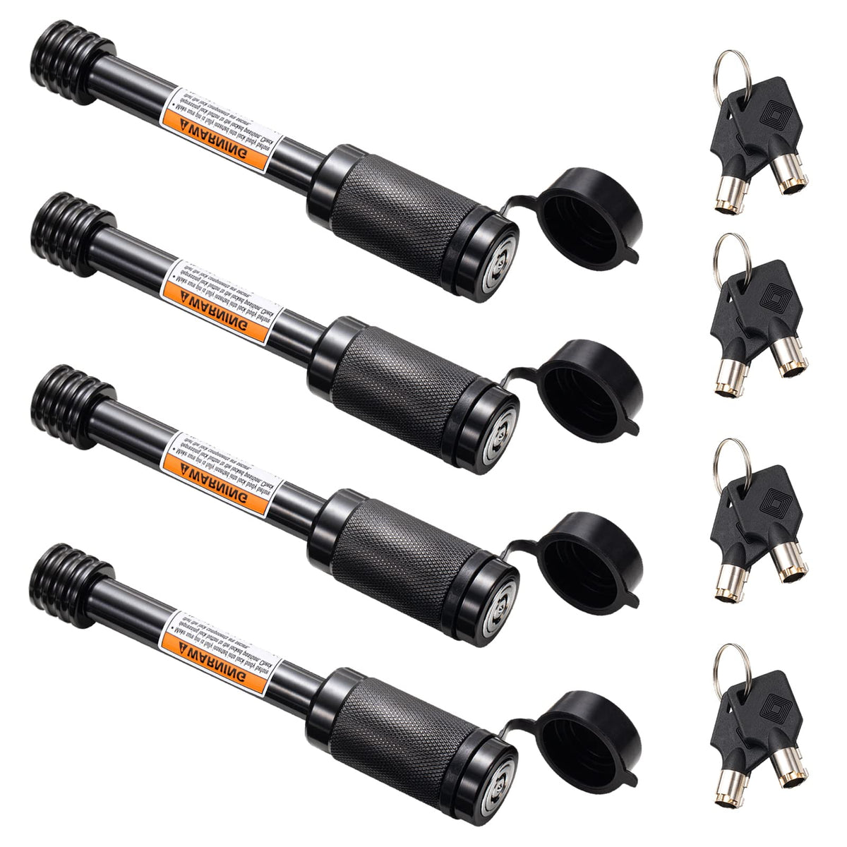 CZC AUTO front view of 4-pack hitch locks showing included keys and packaging, quick identification benefit