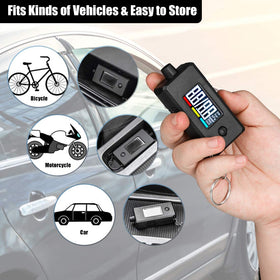 CZC AUTO gauge in use on car tire for quick roadside pressure check
