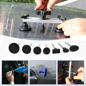 CZJCMECH tools in use pulling a car door dent to restore panel shape benefit