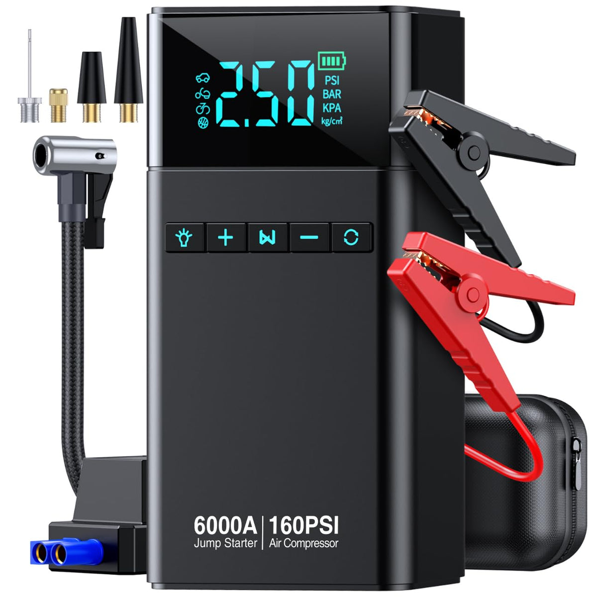 CZKBG front view showing compact jump starter and controls for quick roadside help