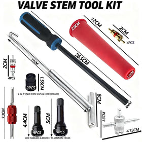 CZRWJXW tool in use on a car wheel showing on-wheel valve stem removal without dismounting the tire