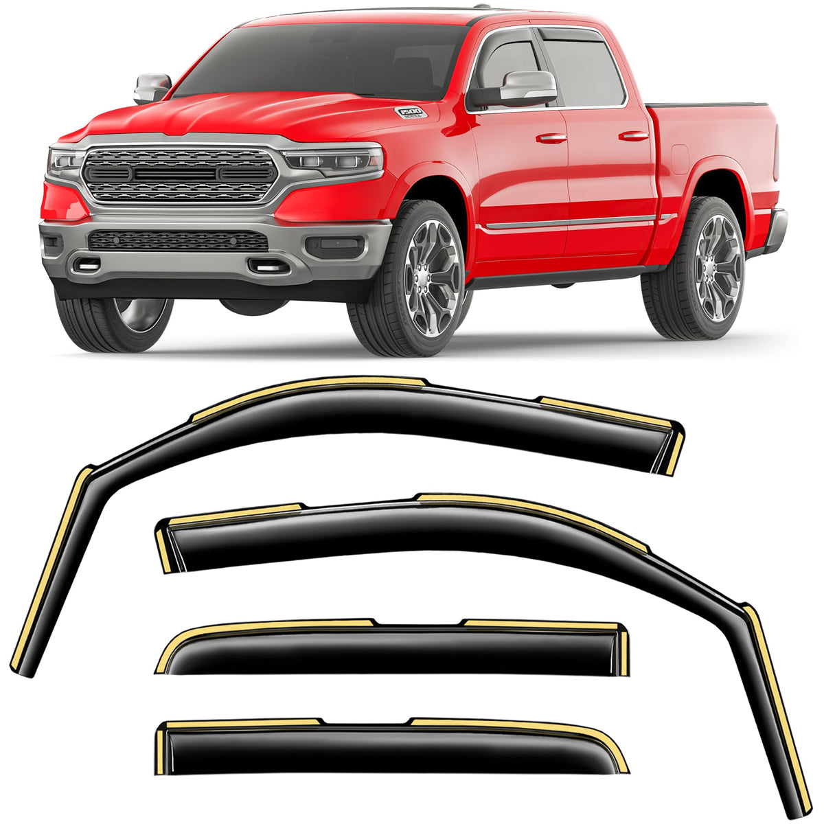 CZShiYue front view on RAM 1500 showing sleek rain guard benefit: weather protection