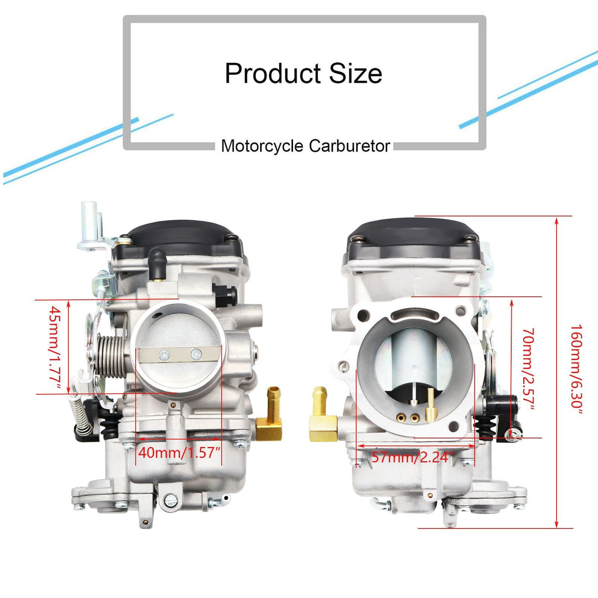 Czsmbt CV40 complete kit laid out: choke cable, jets, plugs, brush and fuel filter for convenience