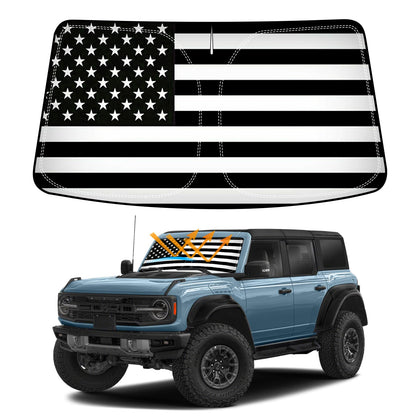 D-Lumina front view installed with USA flag showing full windshield coverage benefit
