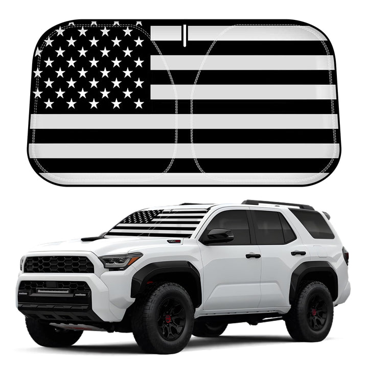 D-Lumina front view of American Flag sunshade fitting Toyota 4Runner, protects interior