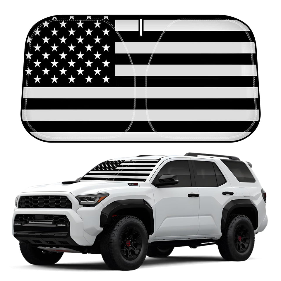 D-Lumina front view of American Flag sunshade fitting Toyota 4Runner, protects interior