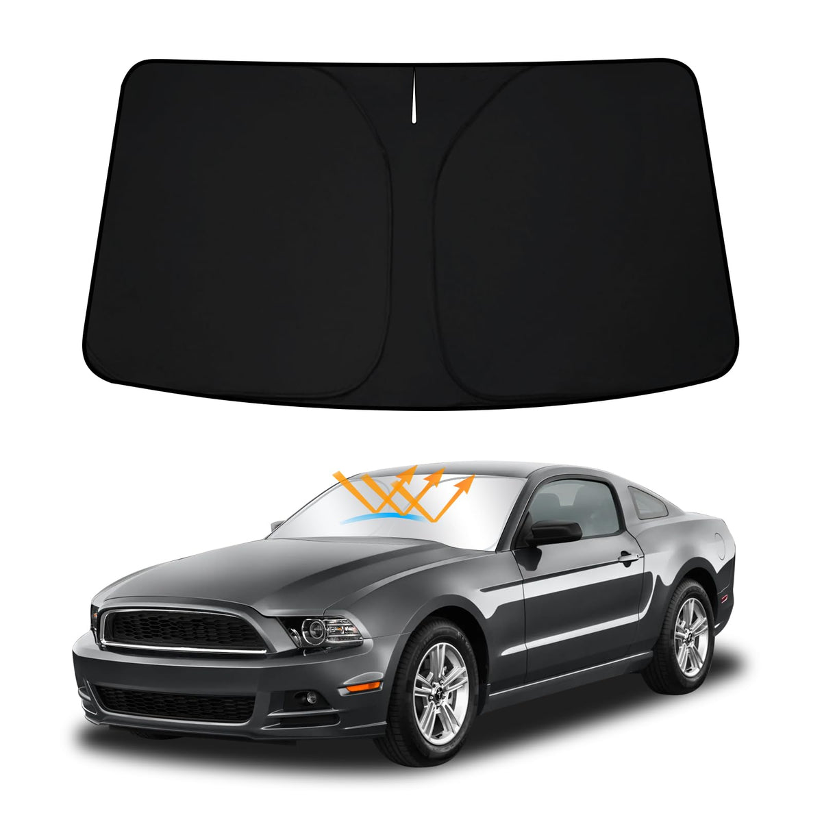 D-Lumina front view mounted on Mustang windshield showing full coverage benefit
