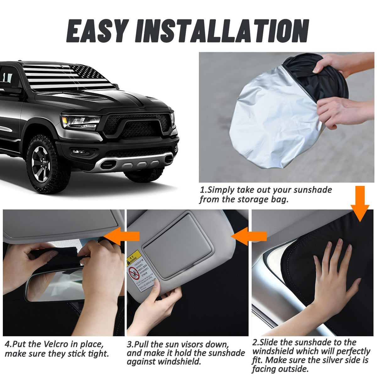 D-Lumina installed on a Dodge Ram windshield illustrating sun and heat blocking