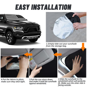 D-Lumina installed on a Dodge Ram windshield illustrating sun and heat blocking