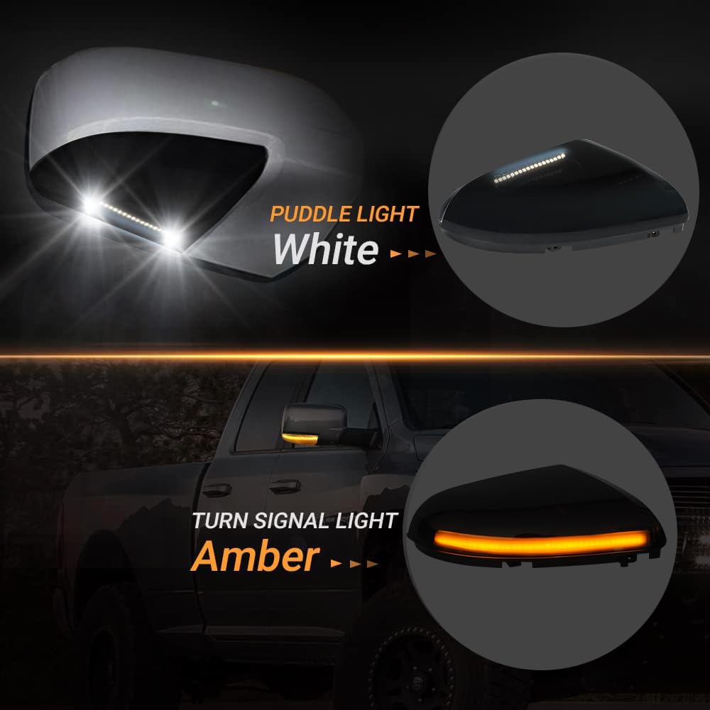 D-Lumina on driver mirror at night showing brighter sequential amber visibility