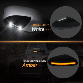 D-Lumina on driver mirror at night showing brighter sequential amber visibility