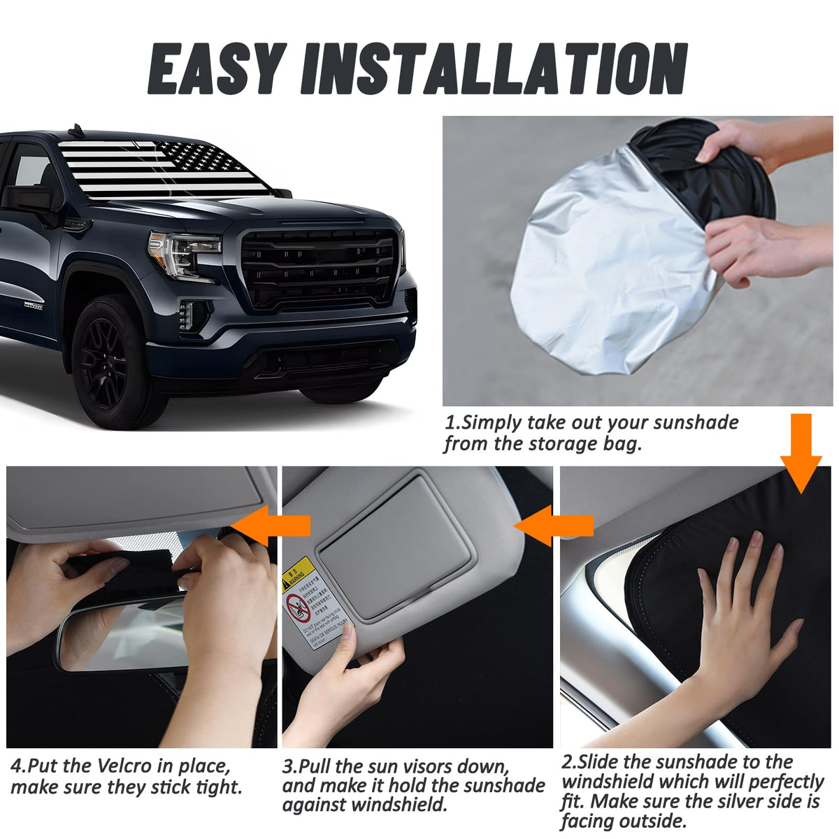 D-Lumina installed inside a GMC Sierra showing full windshield coverage and interior protection