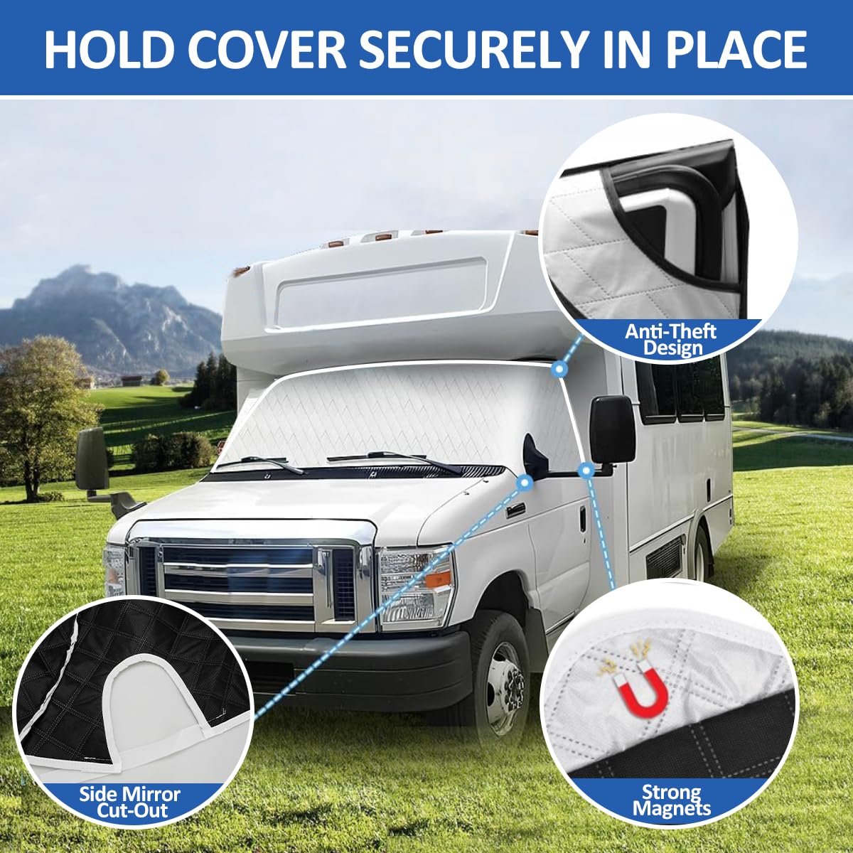 D-Lumina cover alongside measuring ruler illustrating custom-fit dimensions for Chevy RVs