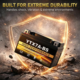 Two Daakmax batteries stacked showing temperature tolerance for reliable starts