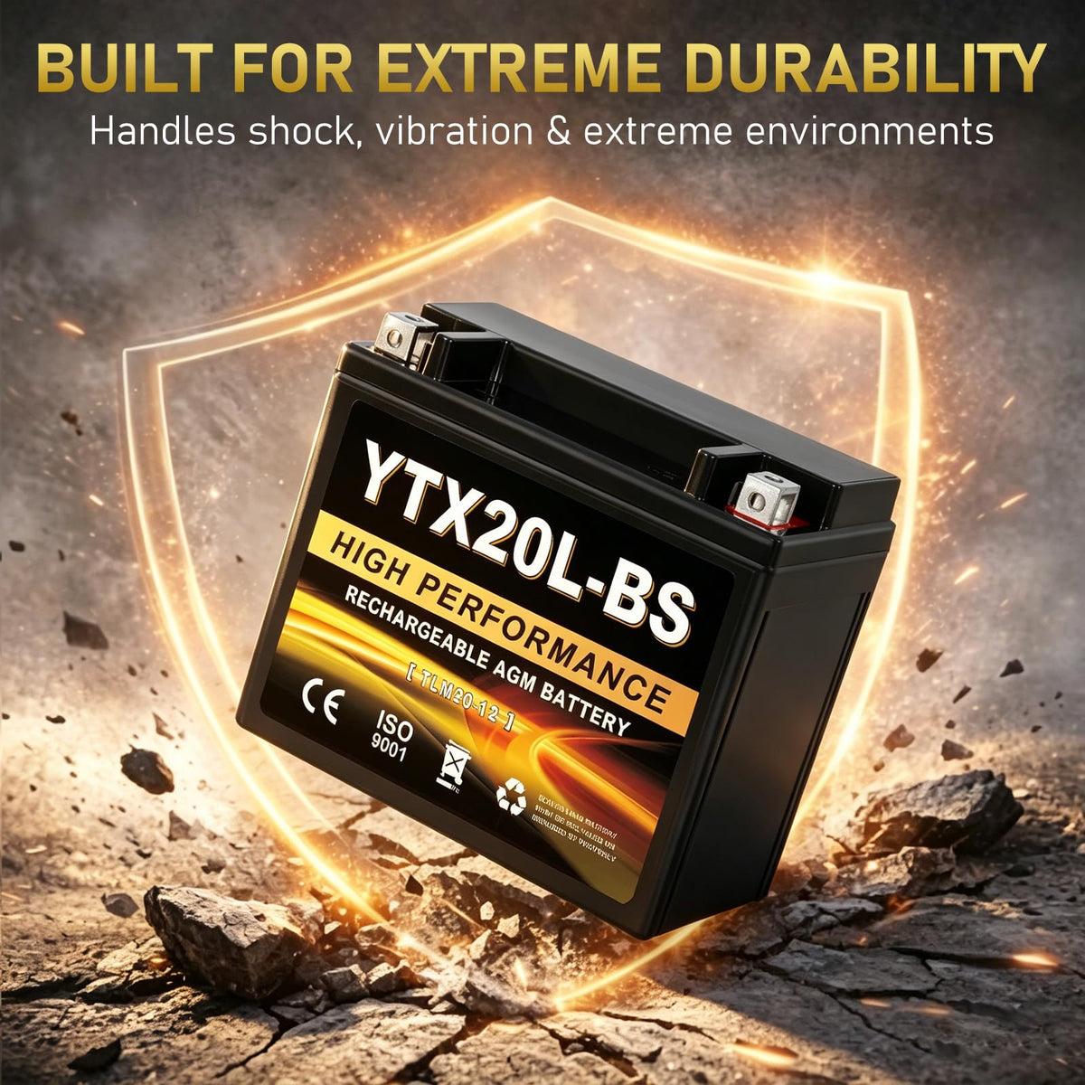 Daakmax battery beside ruler showing compact size for easy installation