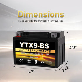 Daakmax battery side dimensions indicating fitment for YTX9-BS replacement
