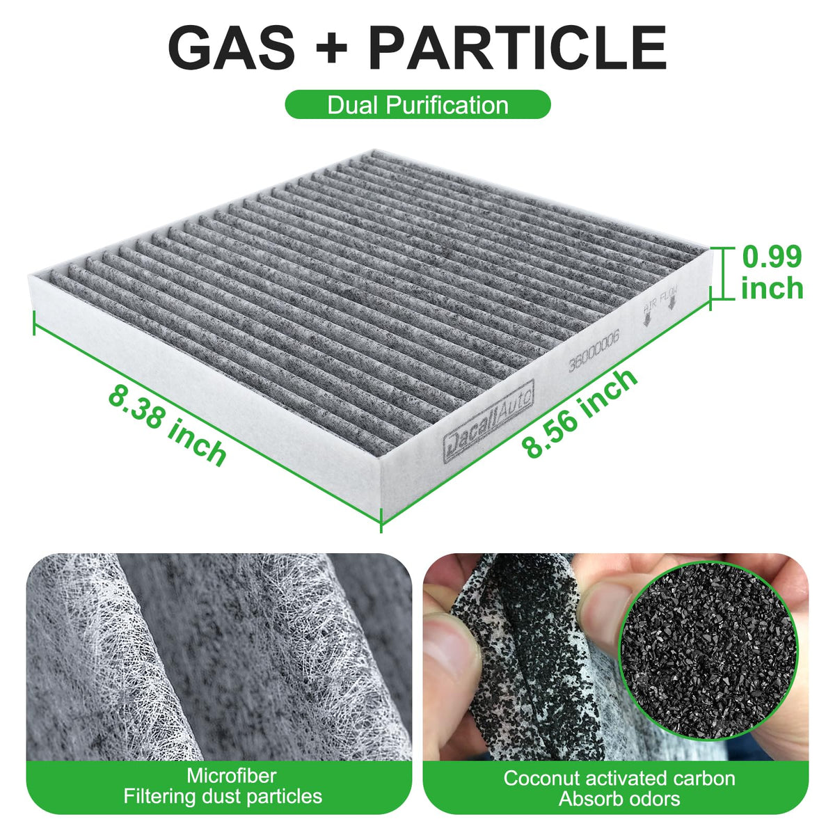 Dacall coconut carbon layer detail reducing odors and gas inside cabin