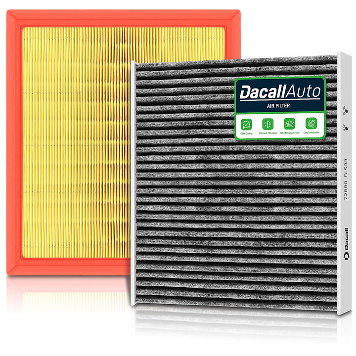 Dacall cabin and engine filter combo front view showing both filters and packaging benefit clean replacement