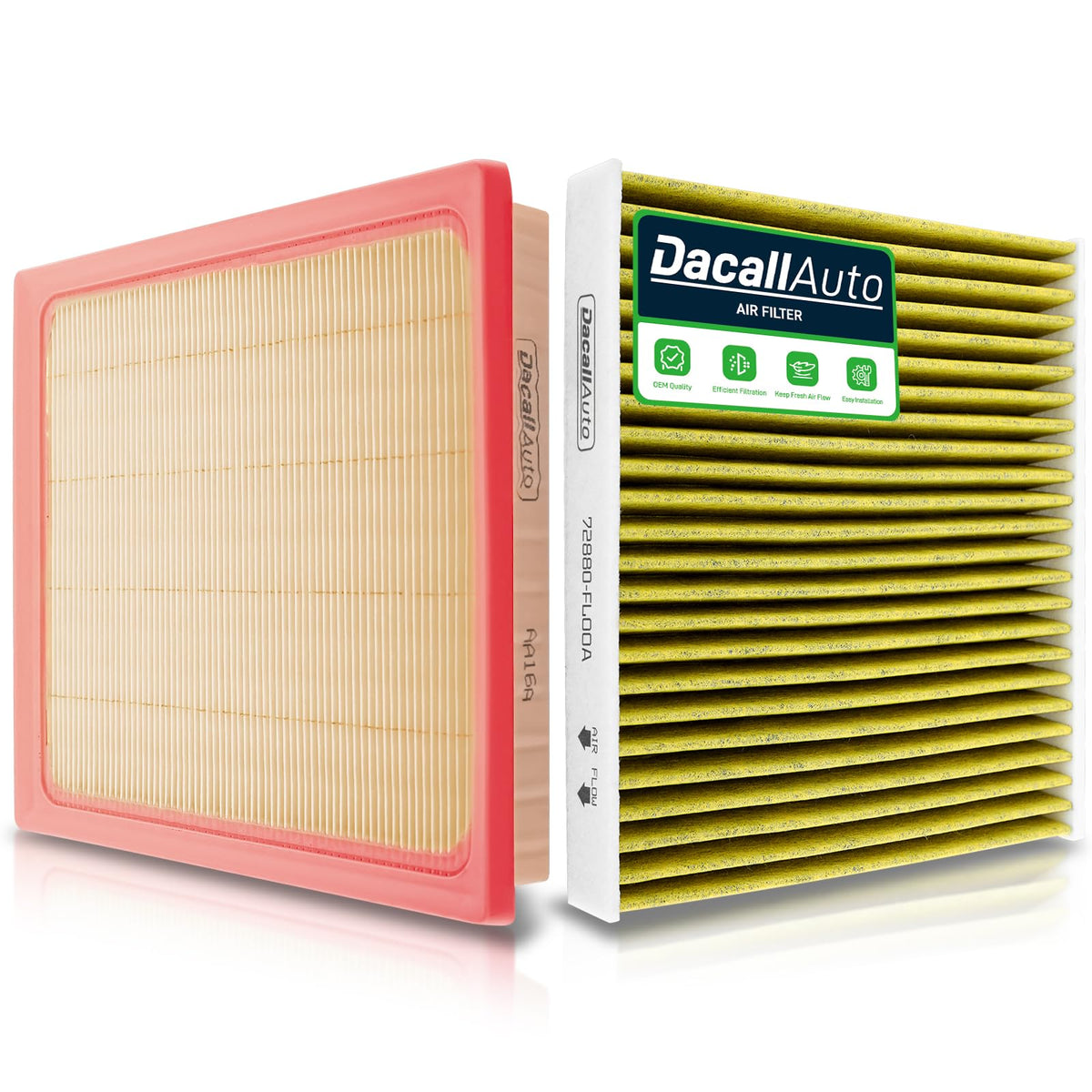 Dacall cabin and engine filter front view showing fit and finish benefit