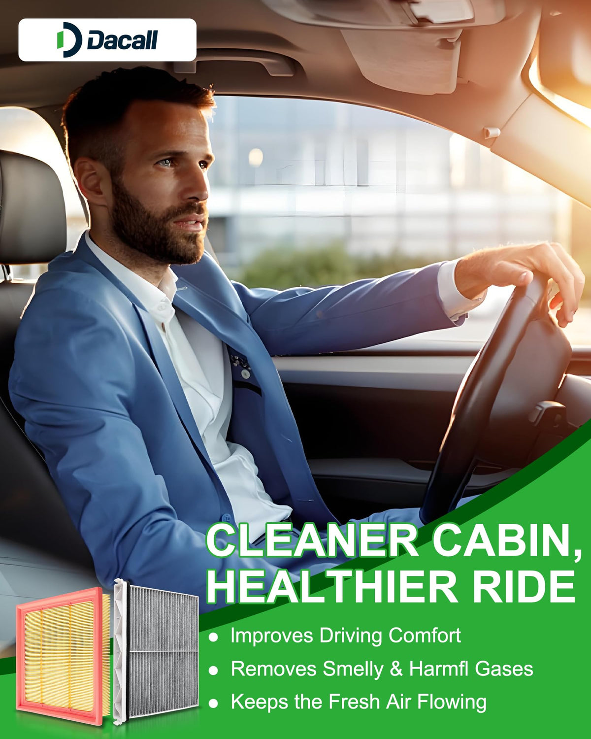 Dacall cabin filter carbon layer view reducing odors inside cabin