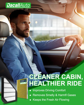 Dacall cabin filter seated in HVAC housing showing straightforward swap-in for fresher air