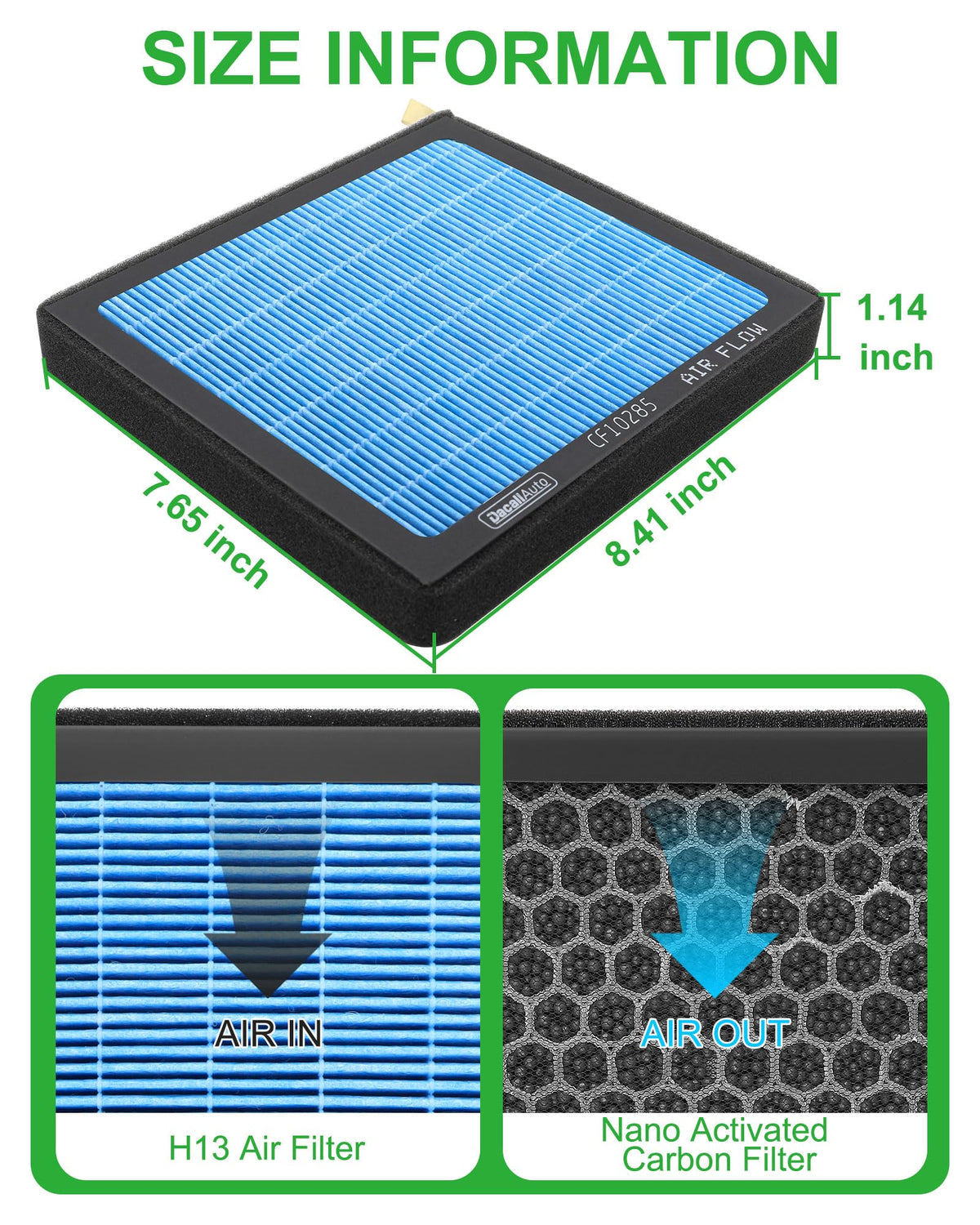 Dacall CF10285 orientation diagram showing blue-to-incoming-air benefit