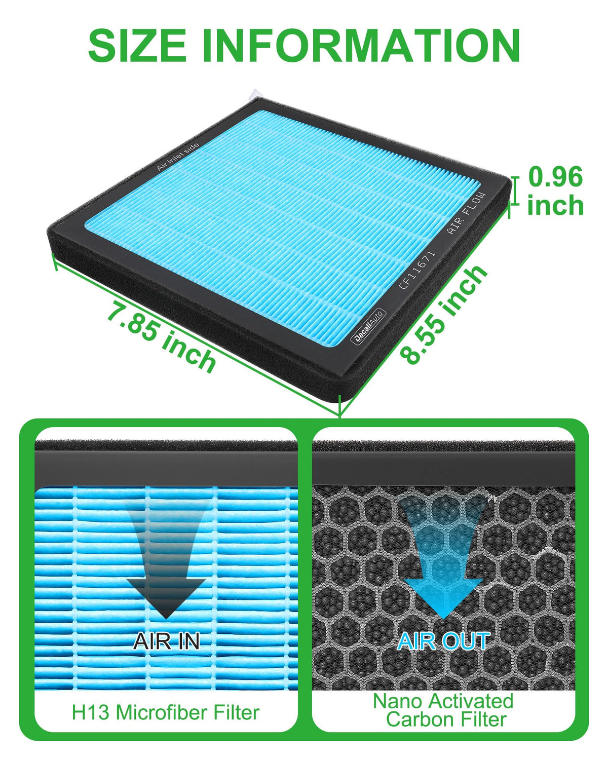 Dacall carbon granules detail illustrating adsorption surface area