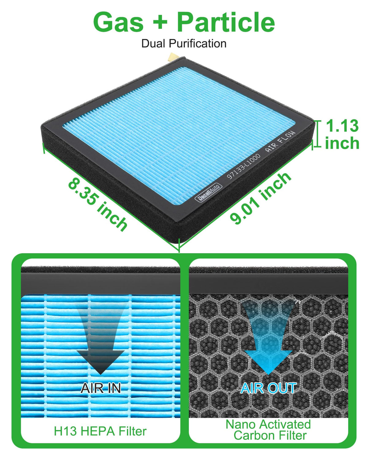 Dacall labeled sides with blue and black indicating correct installation orientation