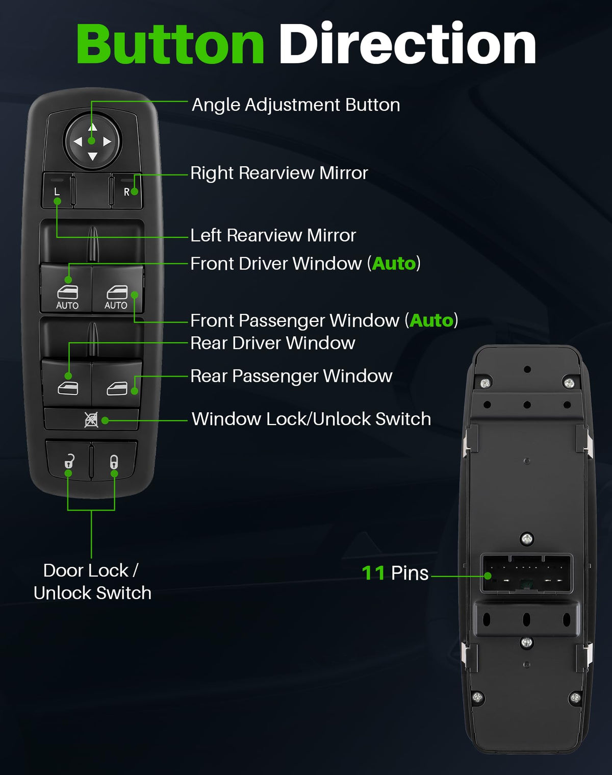 Dacall closeup of button texture and icons for improved grip and clear controls benefit