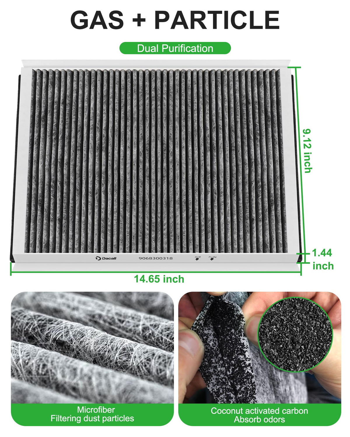 Dacall engine air filter detail showing rubber seal and rigid media for reliable protection
