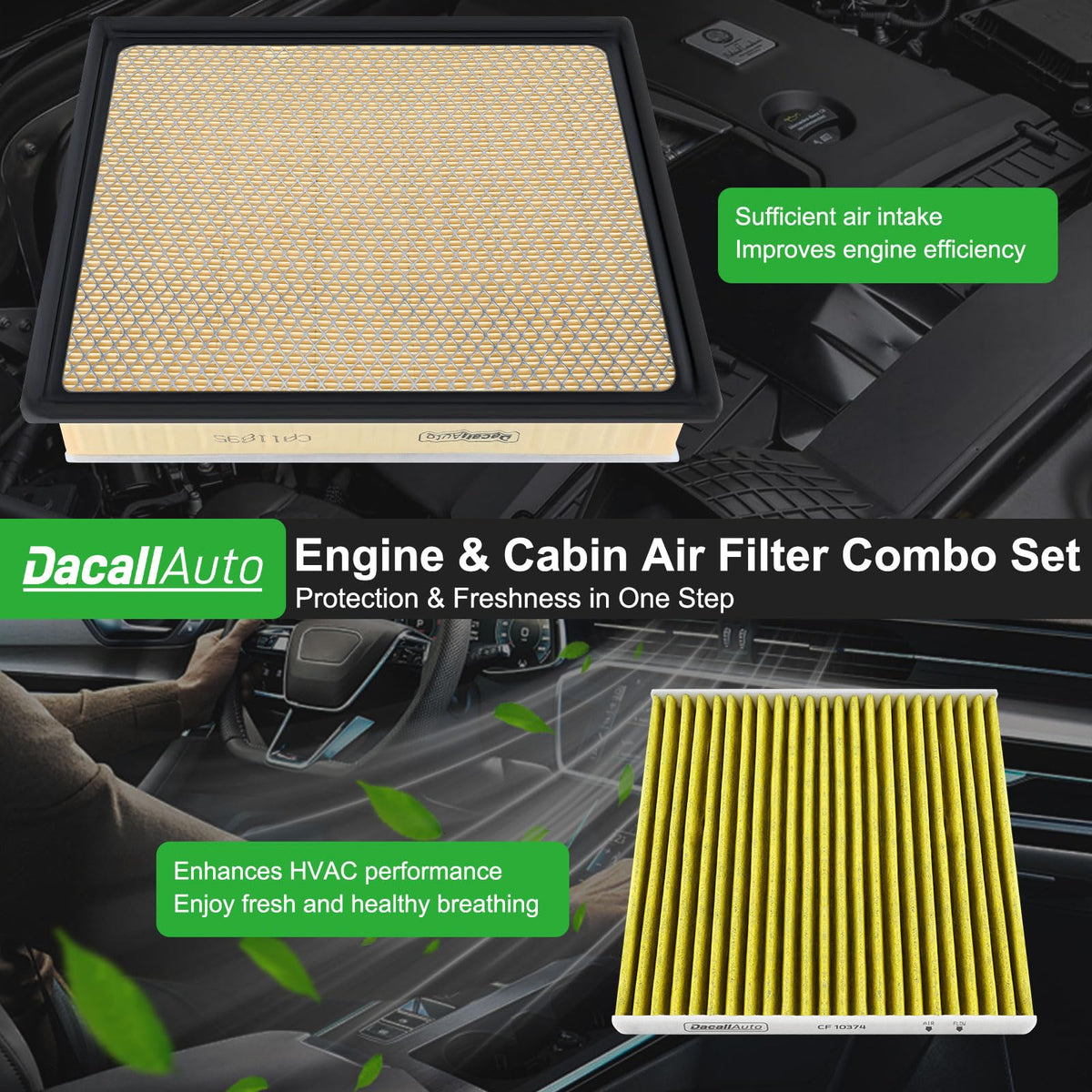 Dacall engine filter shown next to Tacoma part for scale and fit confirmation