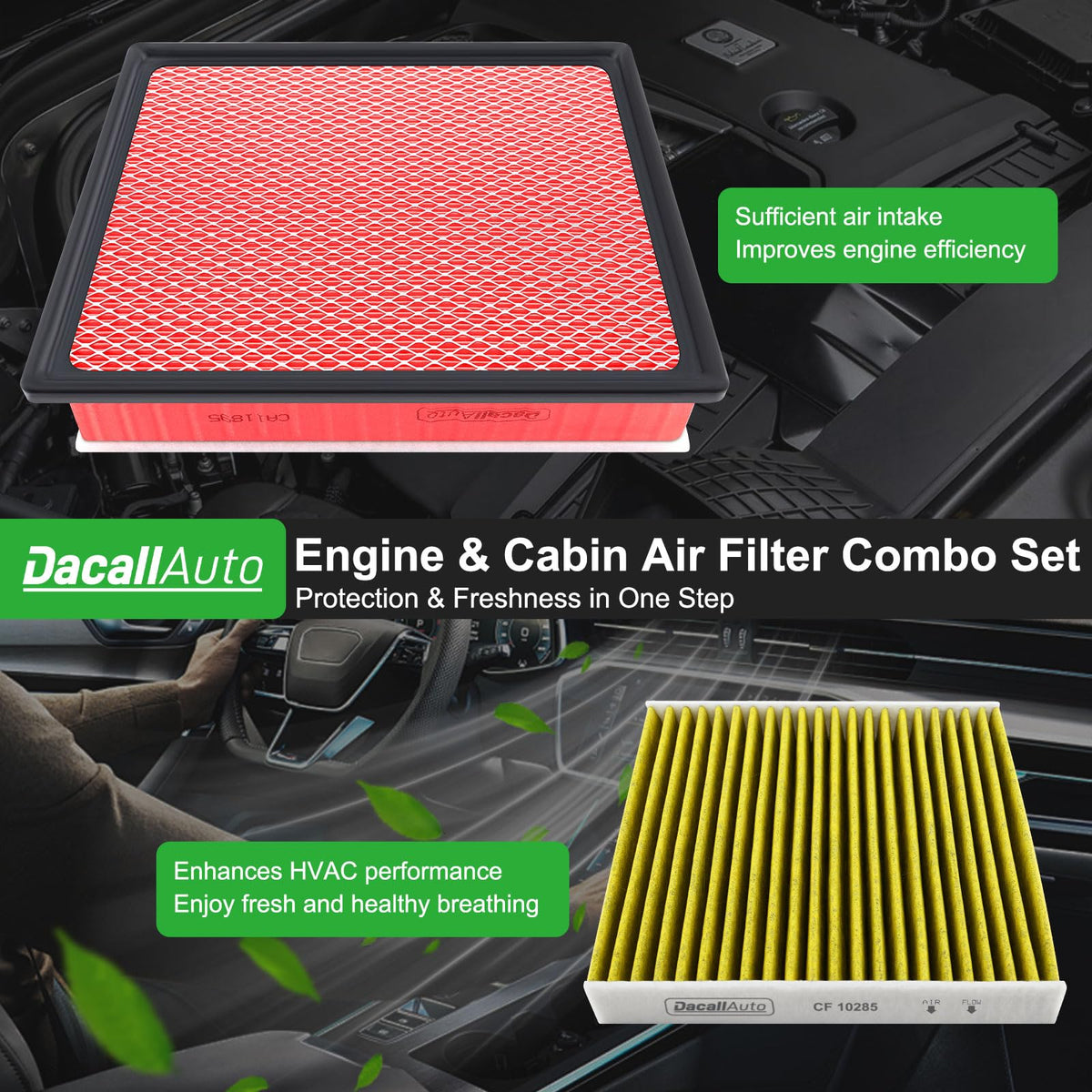 Dacall engine filter installed in engine bay demonstrating easy replacement