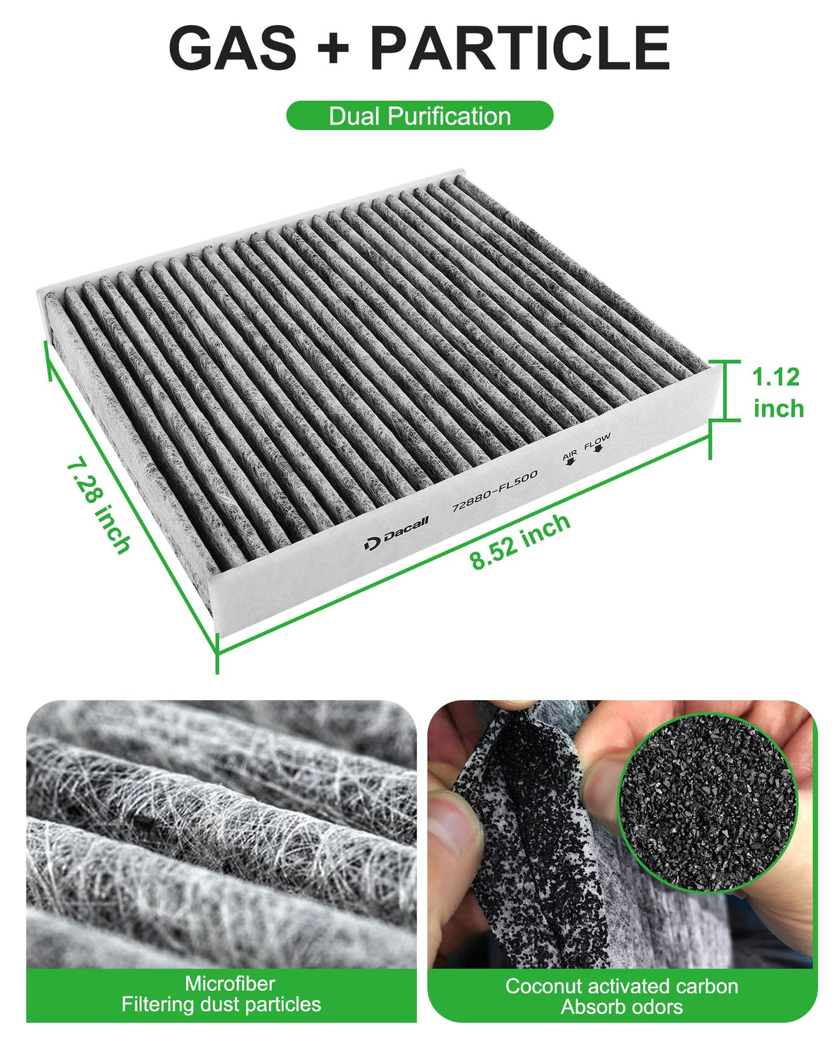 Dacall engine filter side profile highlighting pleats and fit for better engine protection