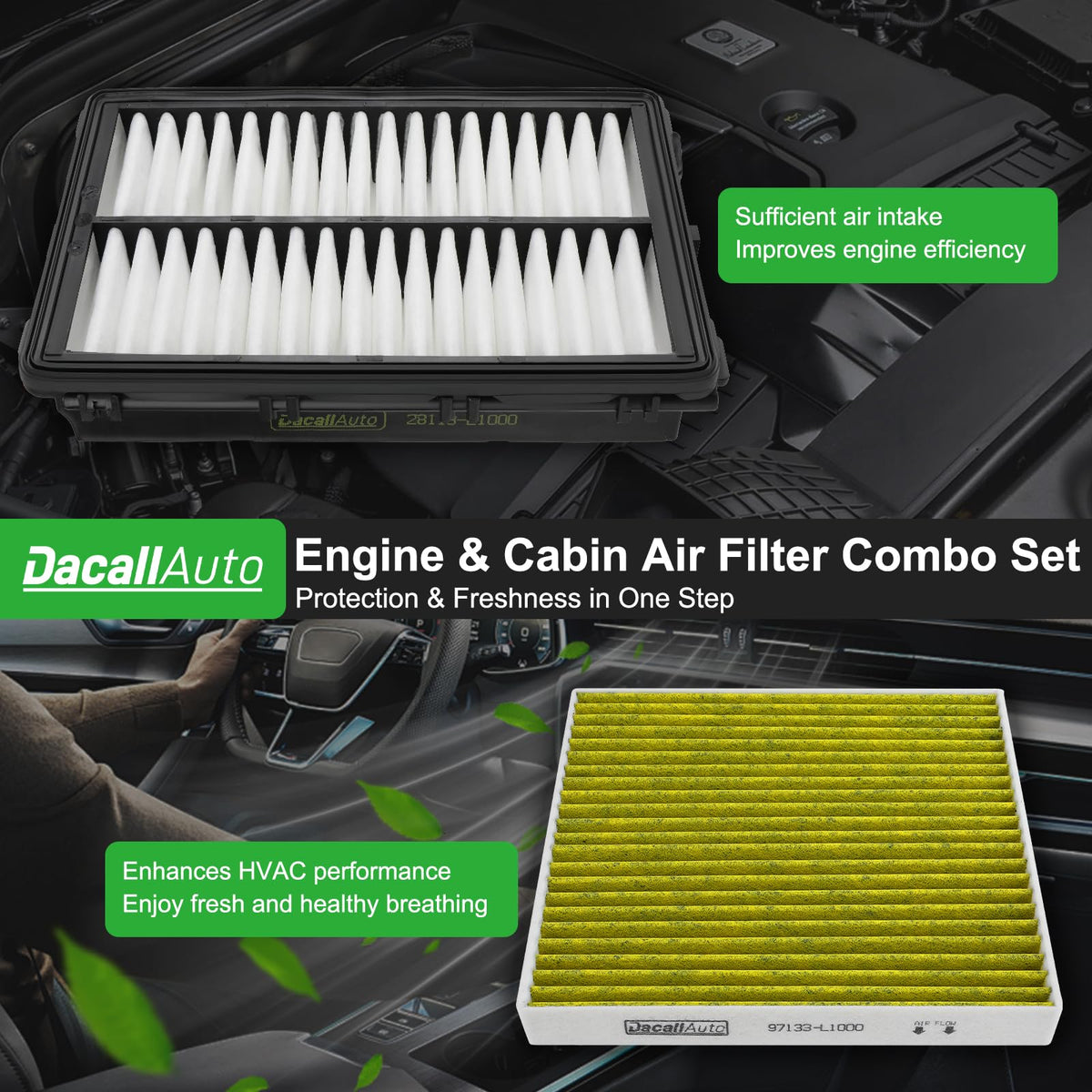 Dacall engine filter pleats side profile showing durable construction benefit