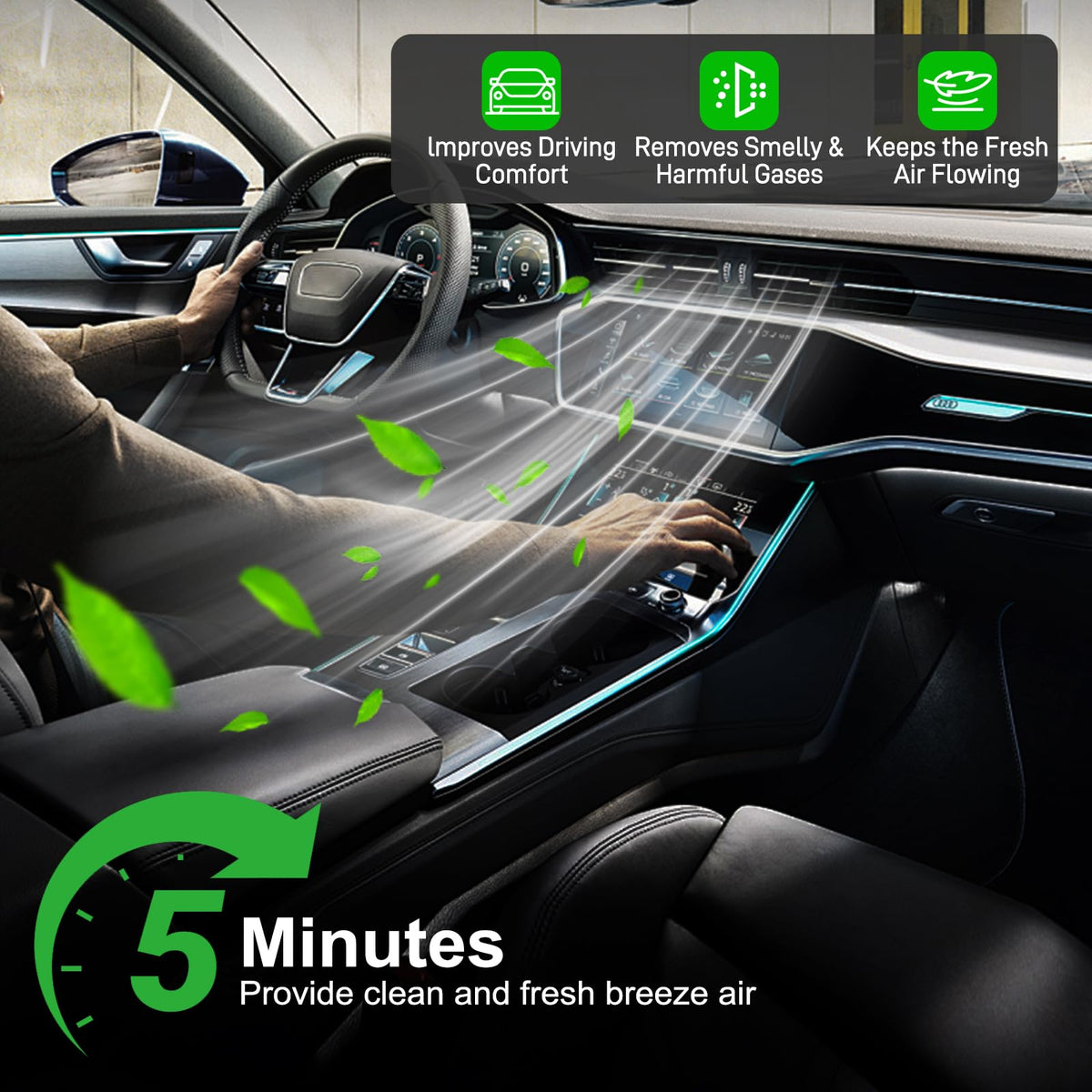 Dacall filter near dashboard illustrating fresher air and comfortable ride