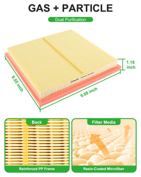 Dacall filters next to ruler size comparison conveys exact OEM-match dimensions benefit