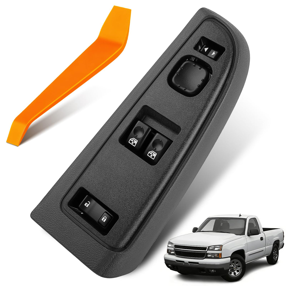 Dacall front-left driver switch packaging showing included parts and fitment benefit